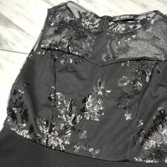 NWOT! SHEIN black mesh yoke sequin cluster flare dress - Picture 9 of 12